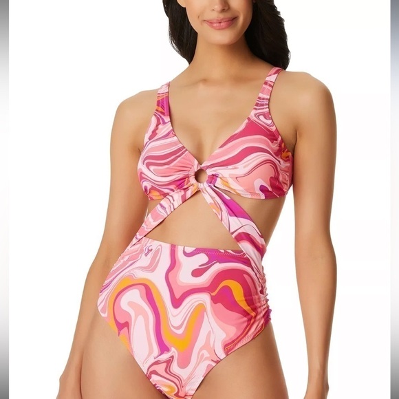 JESSICA SIMPSON Women's Good Vibrations O-Ring One-Piece Swimsuit multi … - Picture 2 of 11
